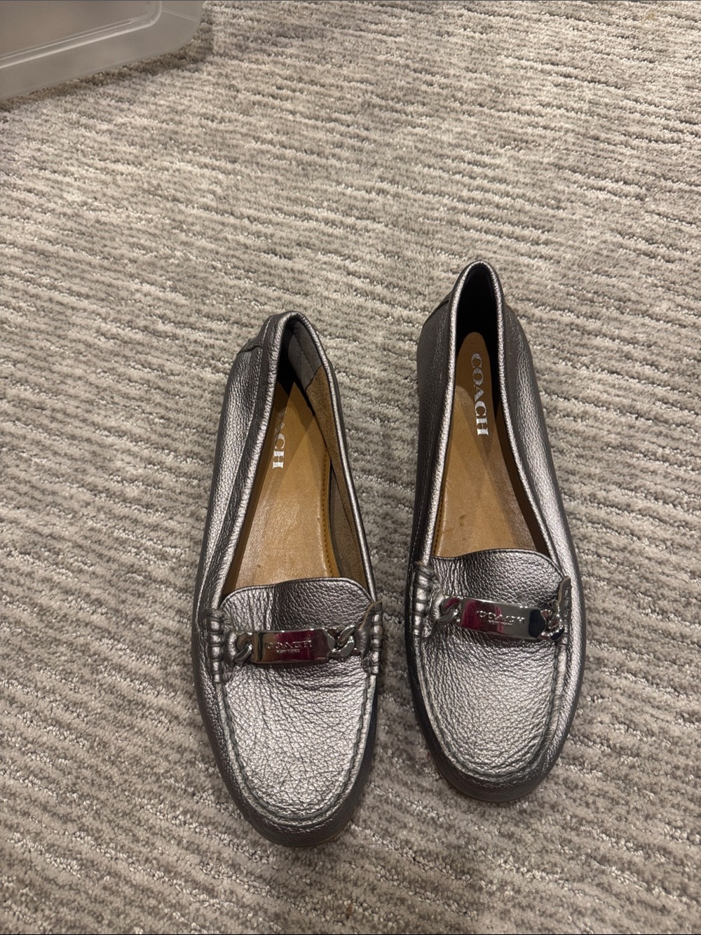 Coach Metallic Pewter Leather Loafers